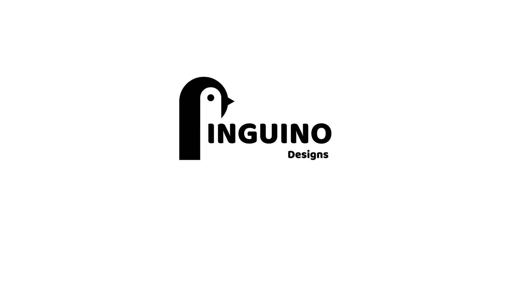 Pinguino Designs complete brand logo with penguin icon and company name "PINGUINO Designs" in black text on white background